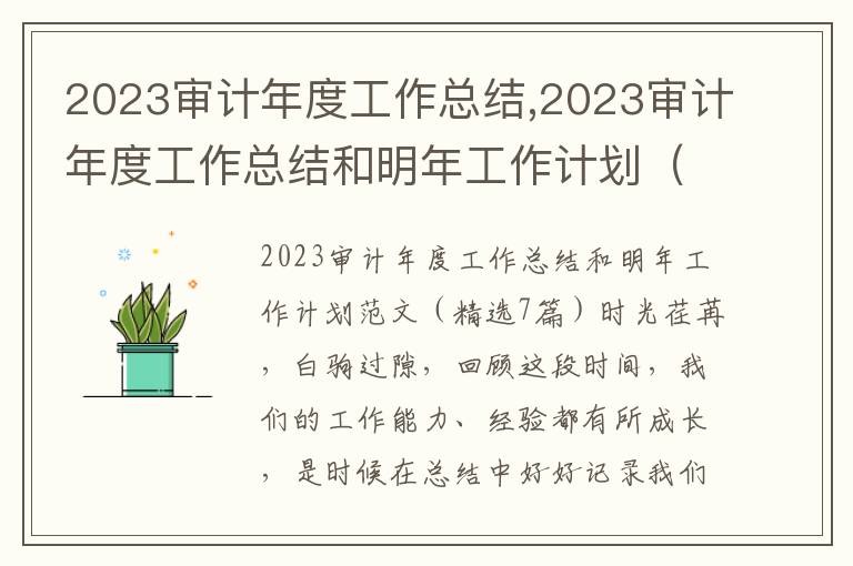 2023審計(jì)年度工作總結(jié),2023審計(jì)年度工作總結(jié)和明年工作計(jì)劃（精選7篇）