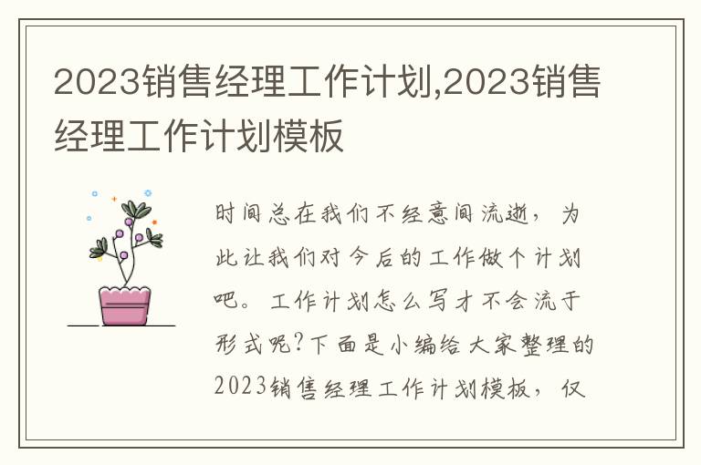 2023銷售經(jīng)理工作計(jì)劃,2023銷售經(jīng)理工作計(jì)劃模板