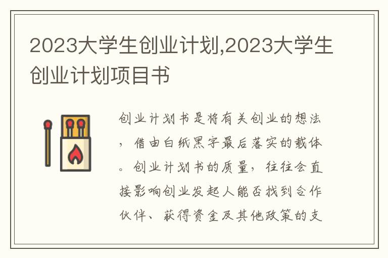 2023大學生創業計劃,2023大學生創業計劃項目書