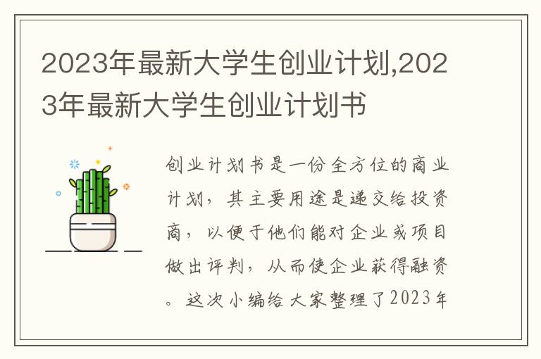 2023年最新大學生創業計劃,2023年最新大學生創業計劃書