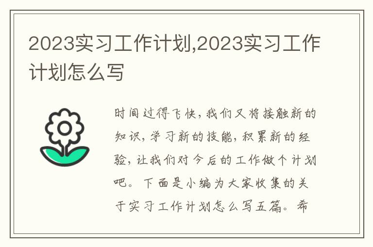 2023實習工作計劃,2023實習工作計劃怎么寫