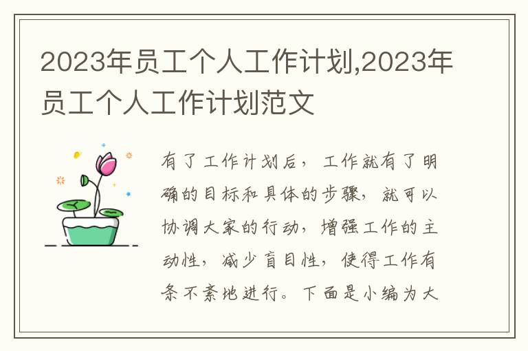 2023年員工個(gè)人工作計(jì)劃,2023年員工個(gè)人工作計(jì)劃范文