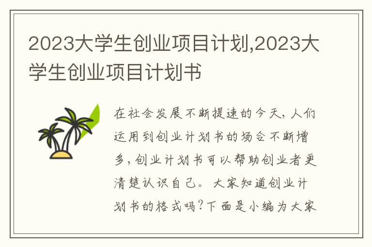 2023大學生創業項目計劃,2023大學生創業項目計劃書