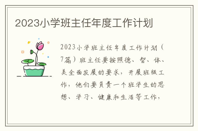 2023小學班主任年度工作計劃