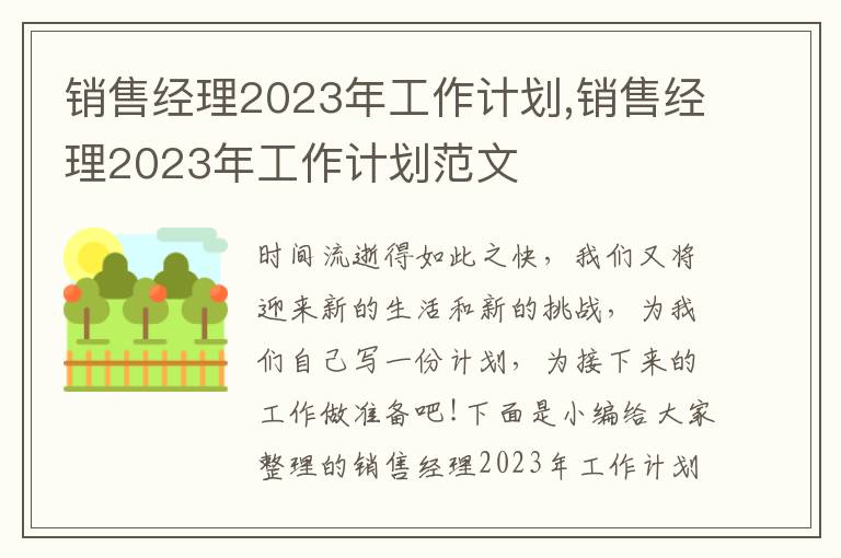 銷售經(jīng)理2023年工作計劃,銷售經(jīng)理2023年工作計劃范文