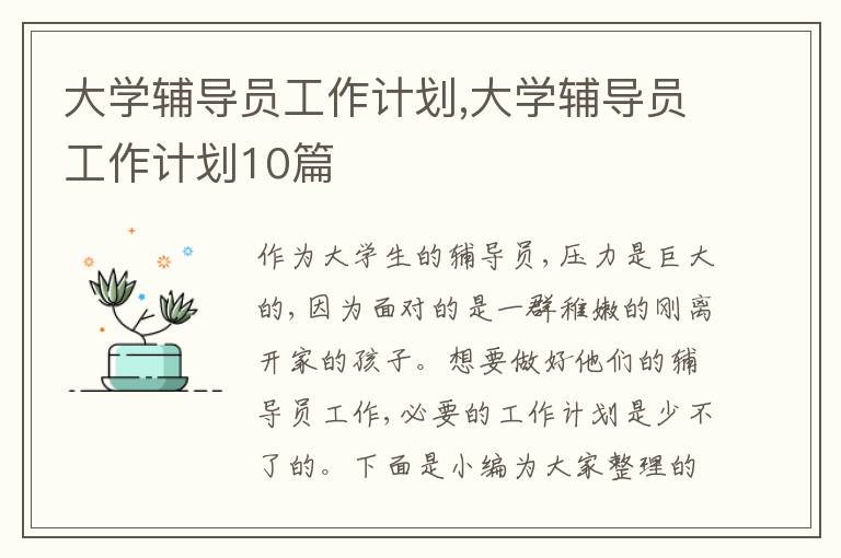 大學(xué)輔導(dǎo)員工作計劃,大學(xué)輔導(dǎo)員工作計劃10篇