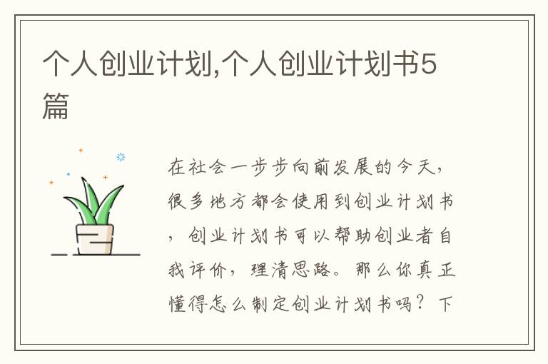 個人創業計劃,個人創業計劃書5篇