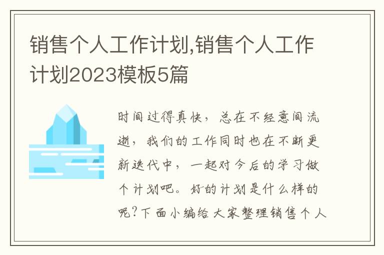 銷售個人工作計(jì)劃,銷售個人工作計(jì)劃2023模板5篇