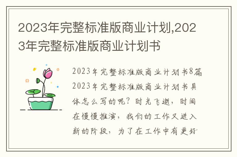 2023年完整標準版商業計劃,2023年完整標準版商業計劃書