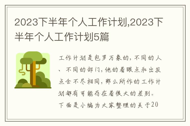 2023下半年個人工作計劃,2023下半年個人工作計劃5篇