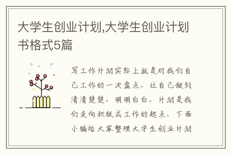 大學生創業計劃,大學生創業計劃書格式5篇