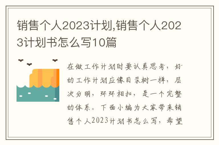 銷售個人2023計劃,銷售個人2023計劃書怎么寫10篇