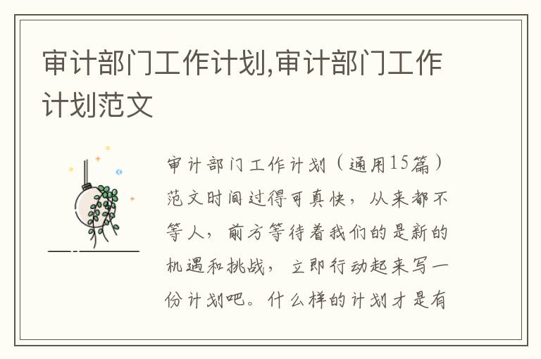 審計部門工作計劃,審計部門工作計劃范文