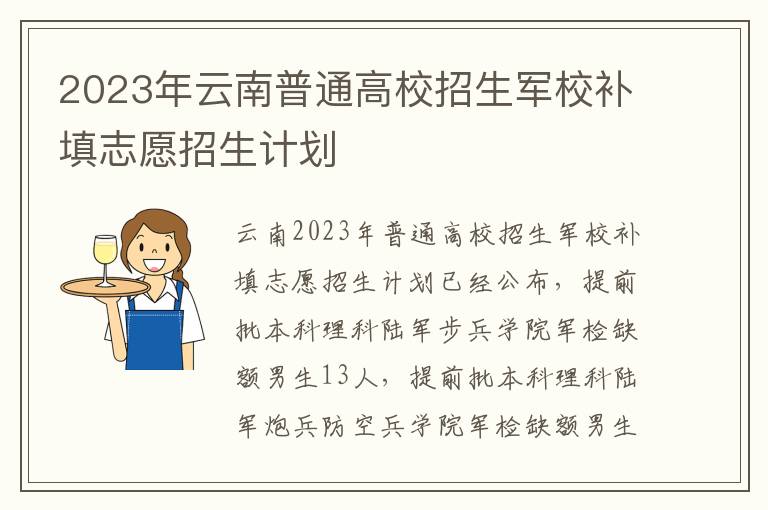 2023年云南普通高校招生軍校補填志愿招生計劃