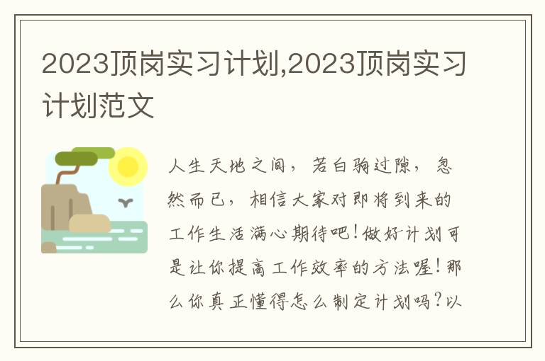 2023頂崗實(shí)習(xí)計(jì)劃,2023頂崗實(shí)習(xí)計(jì)劃范文