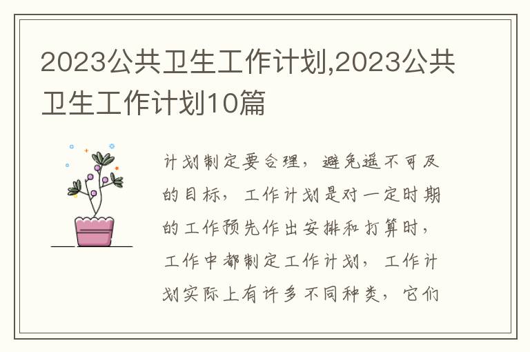 2023公共衛(wèi)生工作計劃,2023公共衛(wèi)生工作計劃10篇