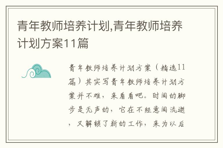 青年教師培養計劃,青年教師培養計劃方案11篇