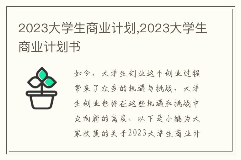 2023大學(xué)生商業(yè)計(jì)劃,2023大學(xué)生商業(yè)計(jì)劃書