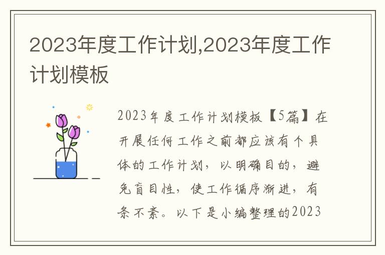 2023年度工作計劃,2023年度工作計劃模板