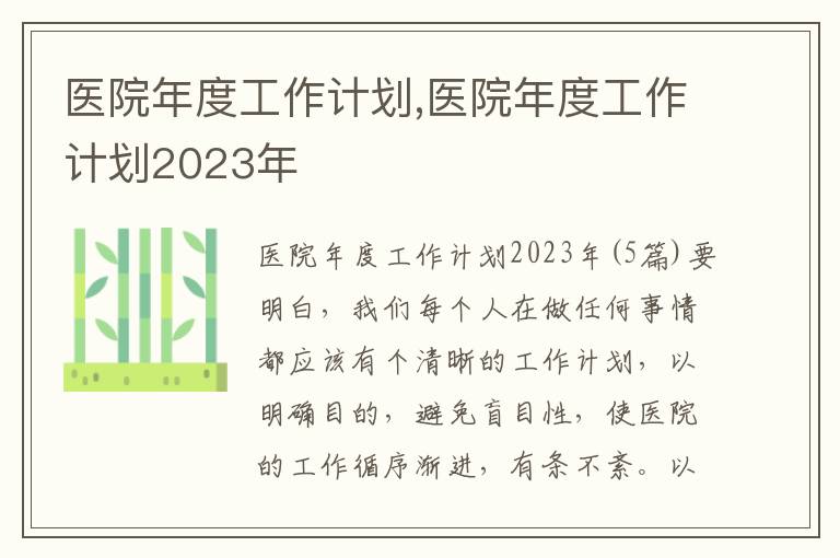 醫(yī)院年度工作計(jì)劃,醫(yī)院年度工作計(jì)劃2023年