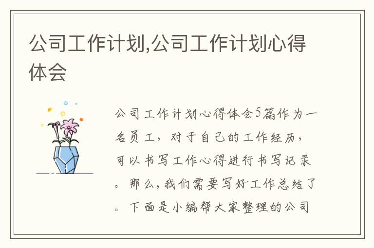 公司工作計劃,公司工作計劃心得體會