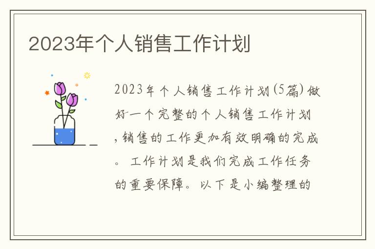 2023年個人銷售工作計劃