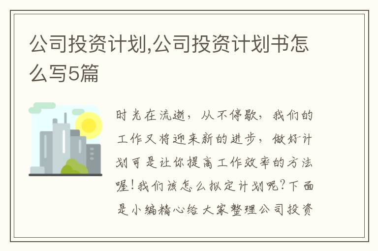 公司投資計劃,公司投資計劃書怎么寫5篇