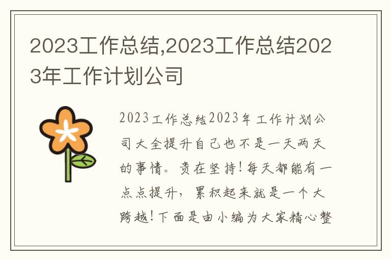 2023工作總結(jié),2023工作總結(jié)2023年工作計(jì)劃公司