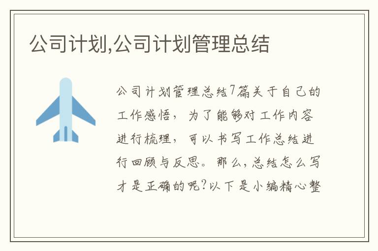 公司計劃,公司計劃管理總結