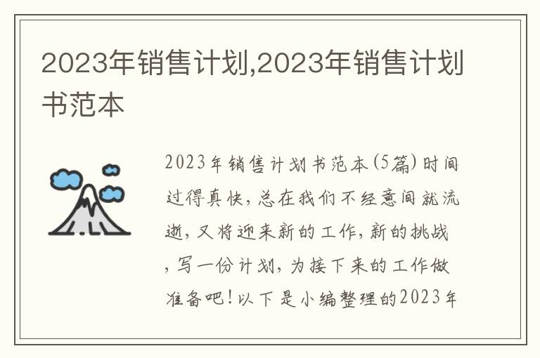 2023年銷售計劃,2023年銷售計劃書范本