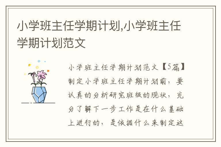 小學班主任學期計劃,小學班主任學期計劃范文