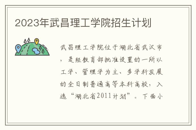 2023年武昌理工學(xué)院招生計劃