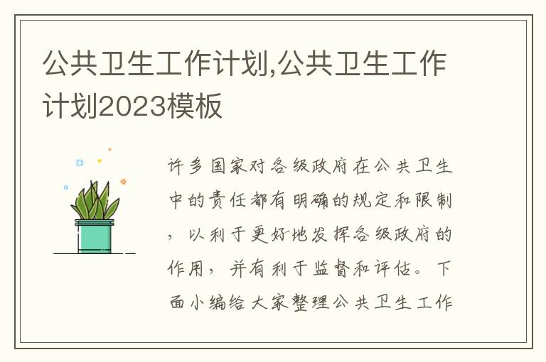 公共衛生工作計劃,公共衛生工作計劃2023模板