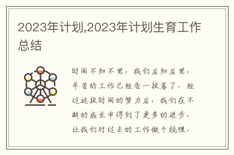 2023年計劃,2023年計劃生育工作總結