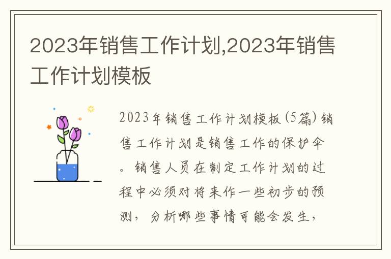 2023年銷售工作計劃,2023年銷售工作計劃模板