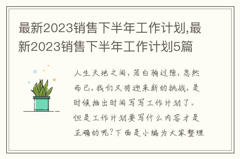 最新2023銷售下半年工作計(jì)劃,最新2023銷售下半年工作計(jì)劃5篇