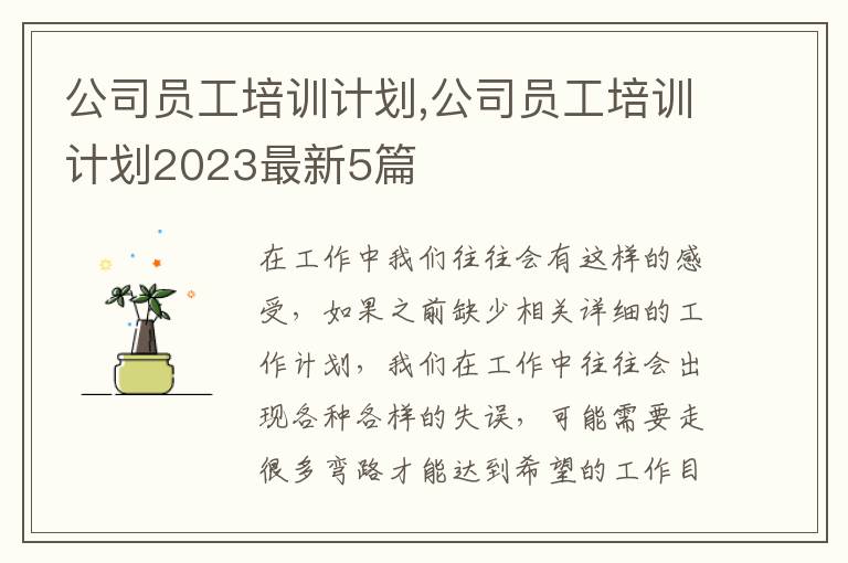 公司員工培訓計劃,公司員工培訓計劃2023最新5篇