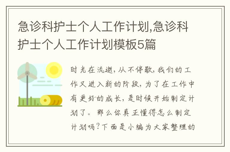 急診科護士個人工作計劃,急診科護士個人工作計劃模板5篇