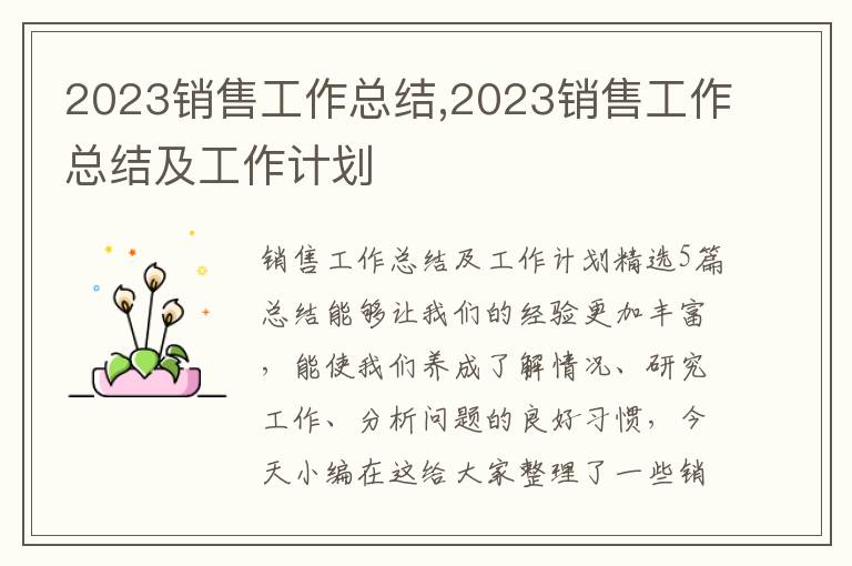 2023銷售工作總結(jié),2023銷售工作總結(jié)及工作計劃