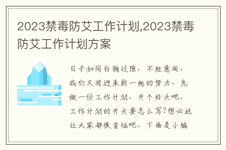 2023禁毒防艾工作計劃,2023禁毒防艾工作計劃方案