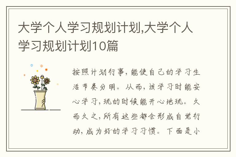 大學(xué)個(gè)人學(xué)習(xí)規(guī)劃計(jì)劃,大學(xué)個(gè)人學(xué)習(xí)規(guī)劃計(jì)劃10篇