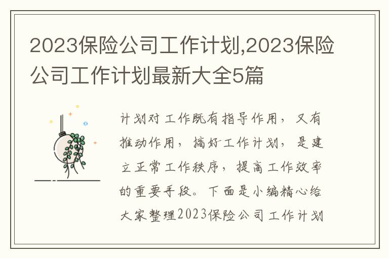 2023保險公司工作計劃,2023保險公司工作計劃最新大全5篇