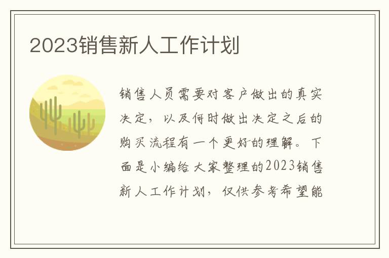 2023銷售新人工作計劃