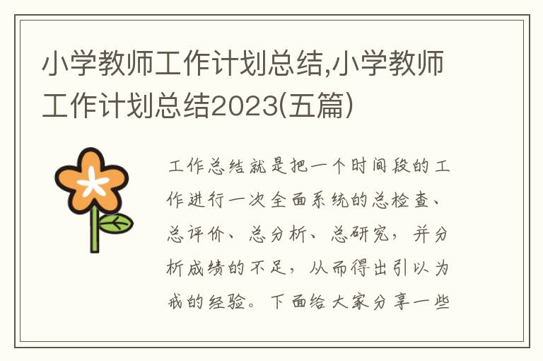 小學教師工作計劃總結,小學教師工作計劃總結2023(五篇)