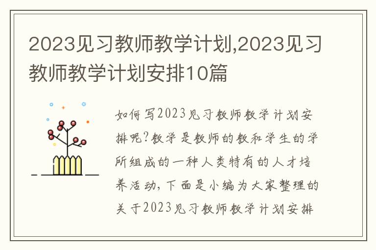 2023見習(xí)教師教學(xué)計(jì)劃,2023見習(xí)教師教學(xué)計(jì)劃安排10篇