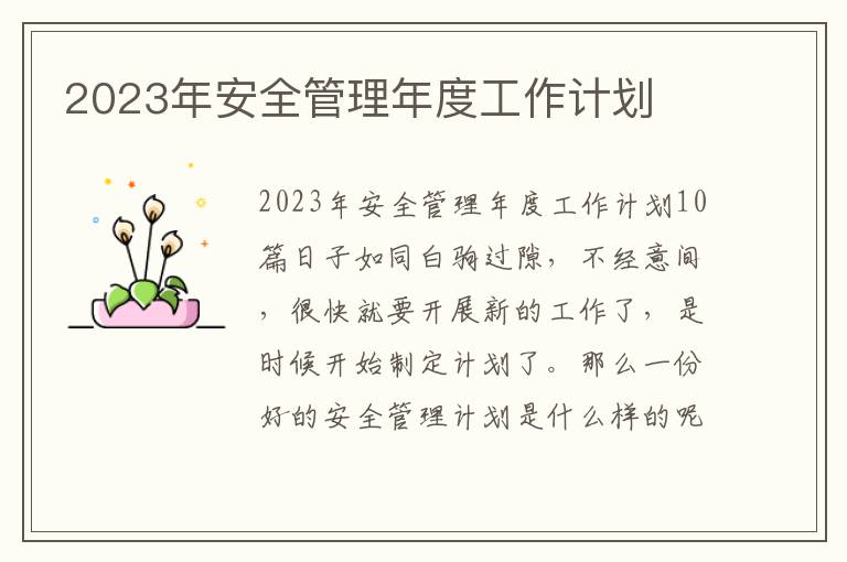 2023年安全管理年度工作計劃