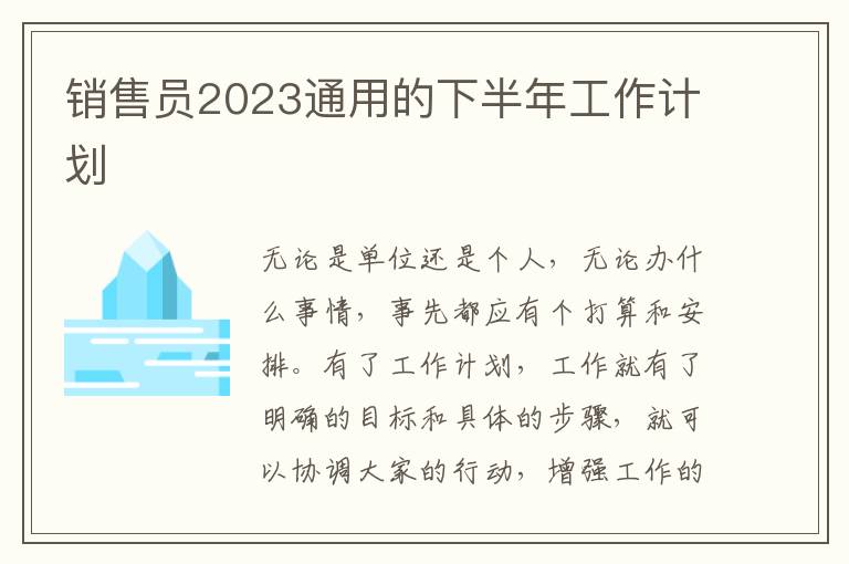 銷售員2023通用的下半年工作計劃