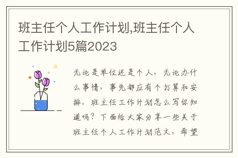 班主任個人工作計劃,班主任個人工作計劃5篇2023