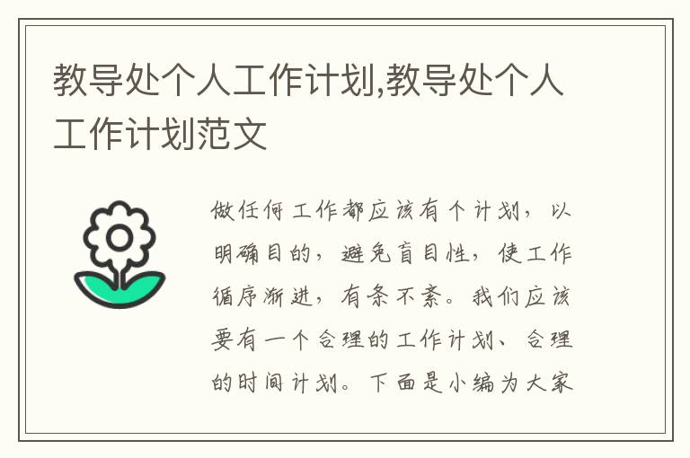 教導(dǎo)處個人工作計劃,教導(dǎo)處個人工作計劃范文