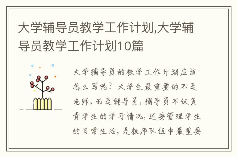 大學輔導員教學工作計劃,大學輔導員教學工作計劃10篇